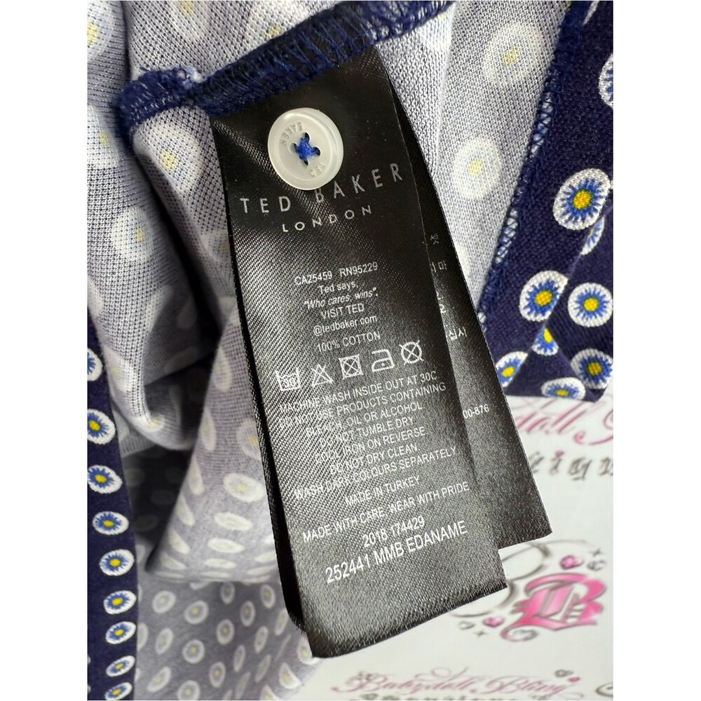 Ted Baker London Navy Polo with White & yellow Dot Motif button up - Picture 7 of 8